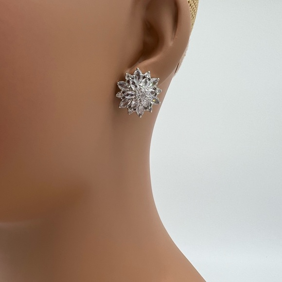 Silver Flower Cluster Earrings - Picture 8 of 8